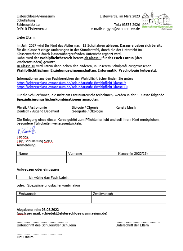 Wahlzettel Klasse 8 WP09 2023